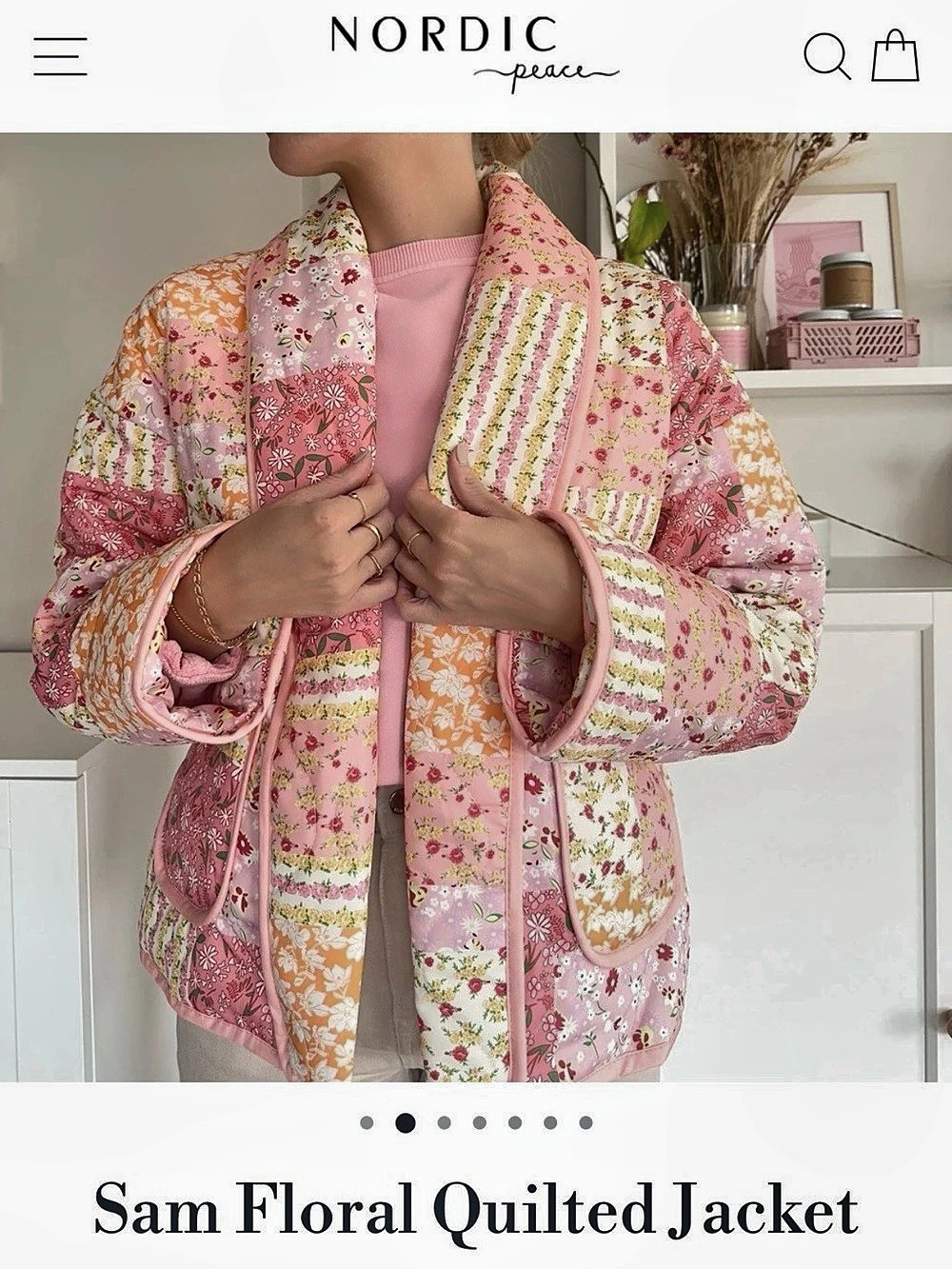 NWT Nordic Peace Sam Floral Quilted Jacket Pink & Orange Large